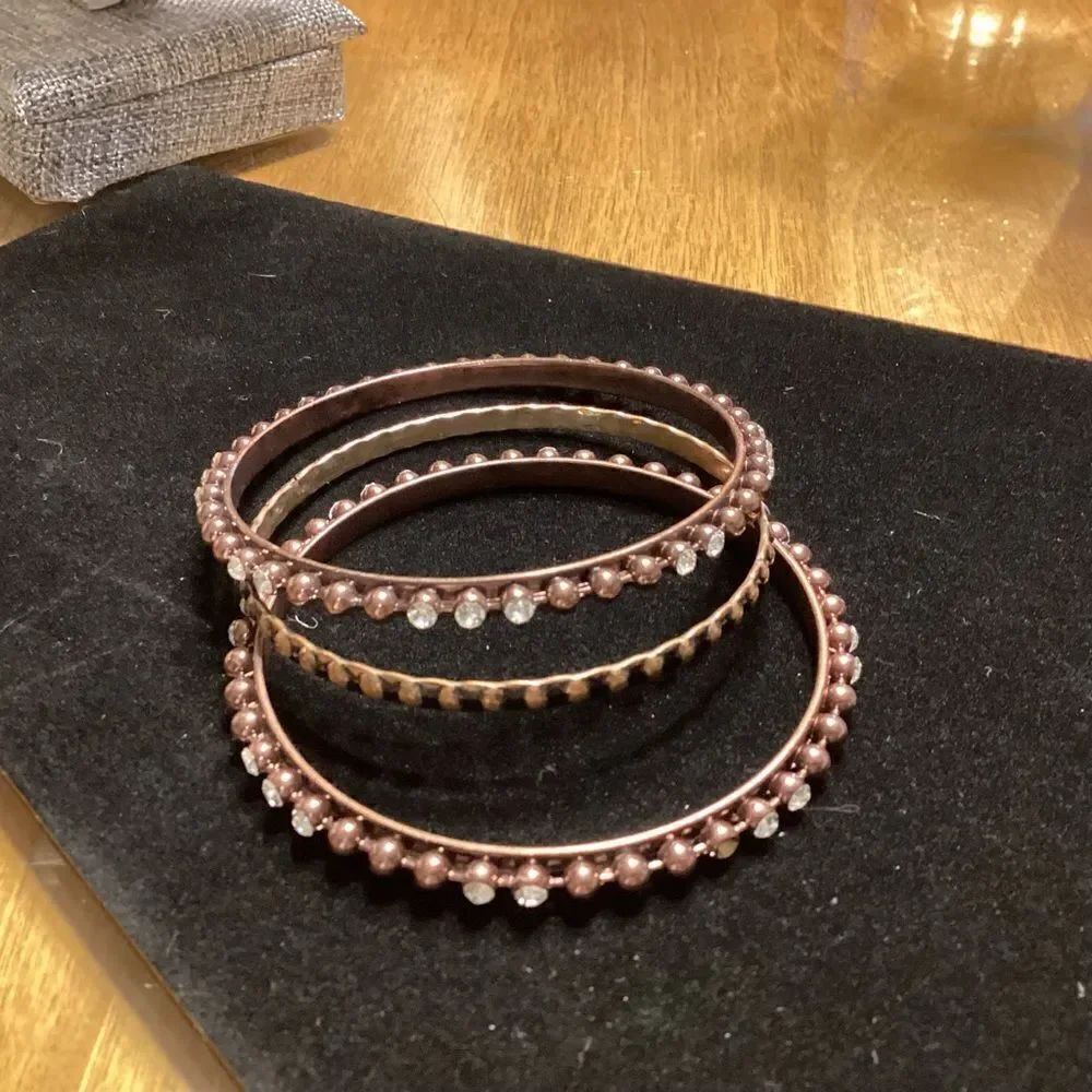 Chocolate and CZ Metal Bangle Bracelets in a Set of 3
